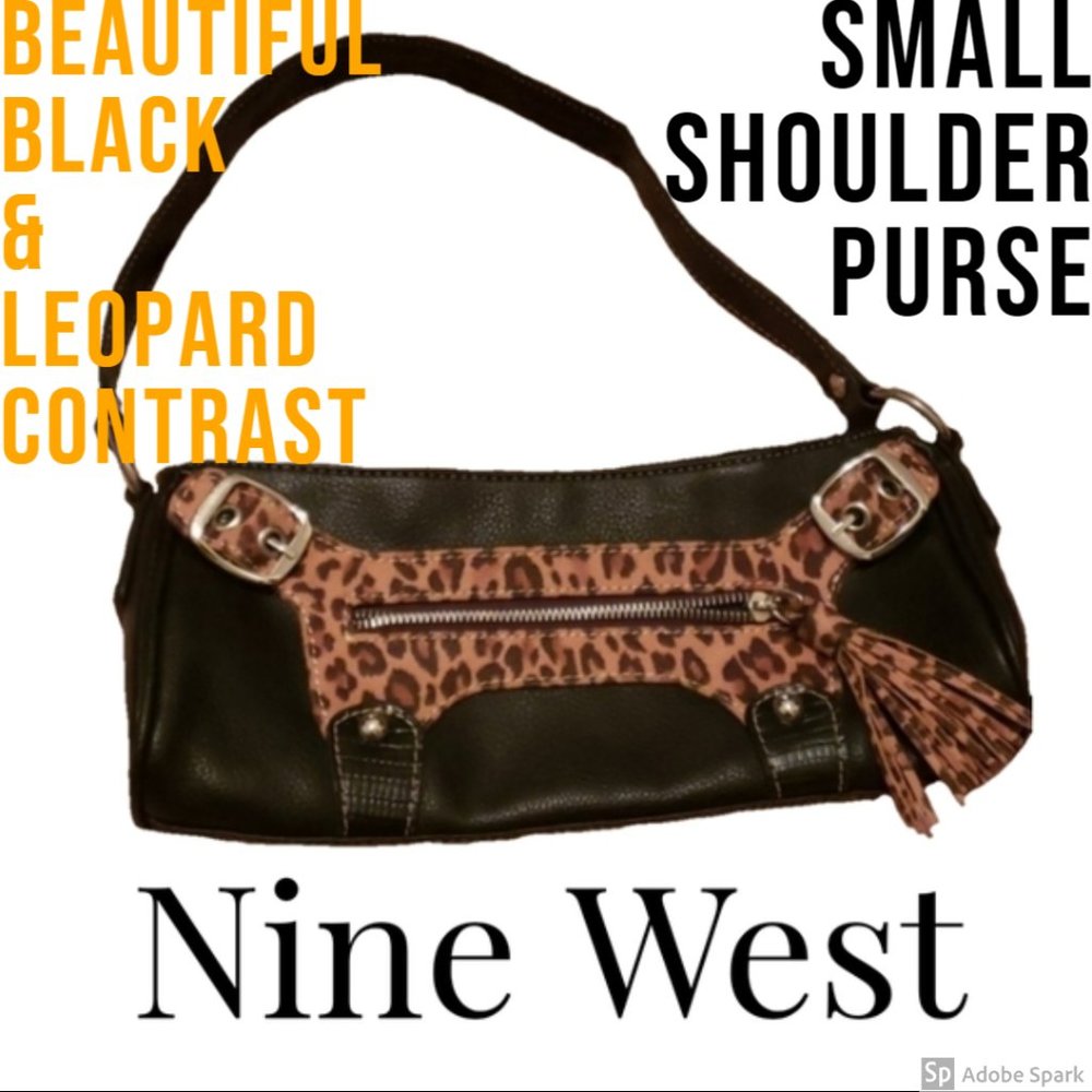 Nine West Small Shoulder Purse Black Leopard EUC